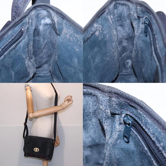 Burberrys Nova Check Shoulder Bag Canvas Navy Gold Auth 92324 - Picture 15 of 16